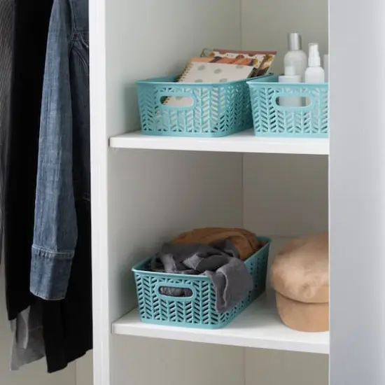 Simplify Small&nbsp;Herringbone Storage Basket, 3ct. Dusty Blue {6}