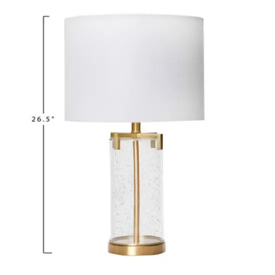 Hello Honey&reg; Glass & Metal Brushed Gold Lamp with White Linen Shade {5}