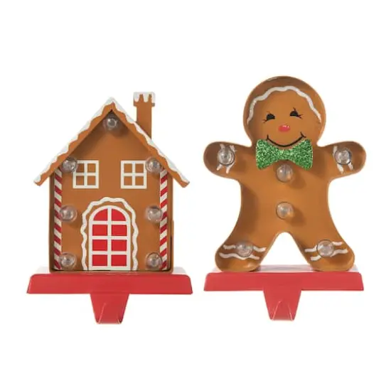 Glitzhome&reg; Marquee LED Gingerbread House & Gingerbread Man Christmas Stocking Holder Set {8}