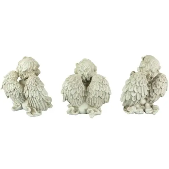 Gray Sitting Cherub Angel Outdoor Garden Statue Set {5}