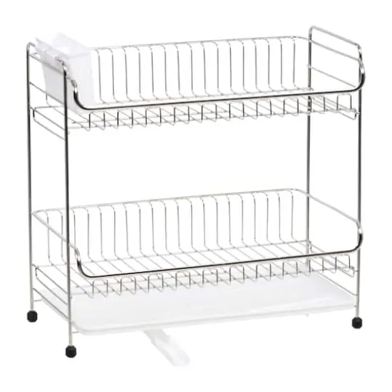IRIS&reg; 17" Stainless Steel 2-Tier Dish Rack White {4}