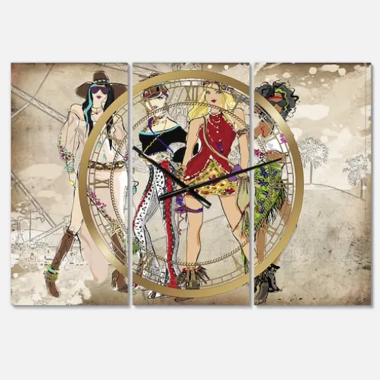 Designart 'Squad Goals Oversized Fashion Multipanel Wall Clock {1}