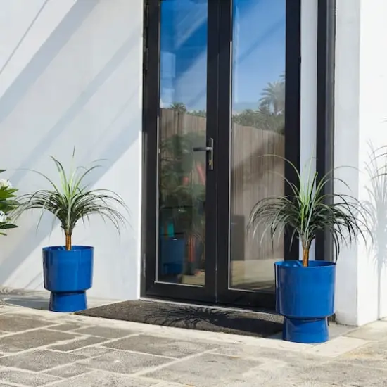 Glitzhome&reg; 16.75" Cobalt Blue Faux Ceramic Urn Plastic Planters, 2ct. {5}