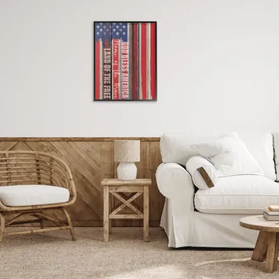Stupell Industries God Bless America Wood Grain Flag Red White Blue Americana Framed Giclee Art Black {3}