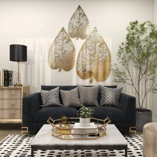 Laser-Cut Gold Metal Leaf Wall D&eacute;cor Set {11}