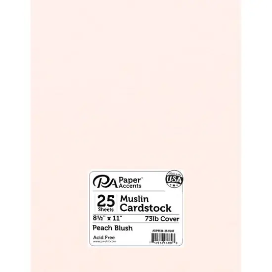 PA Paper&trade; Accents Muslin 8.5" x 11" 73lb. Cardstock, 25 Sheets Peach Blush {1}