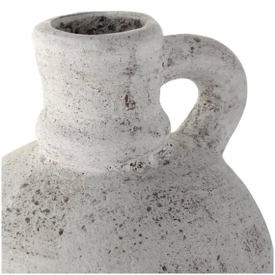 22" Cream Ceramic Antique Style Textured Vase with Curved Handle {6}