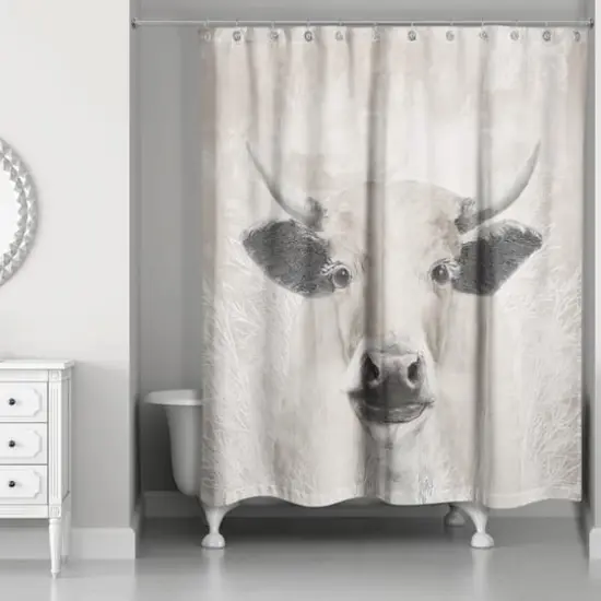 Creamy Tonal Cow 71" x 74" Shower Curtain {3}