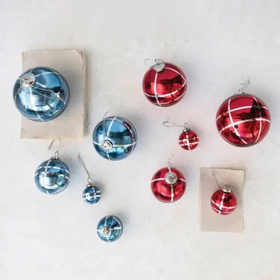 Hello Honey® 5" Red & Silver Grid Mercury Glass Ball Ornament {3}