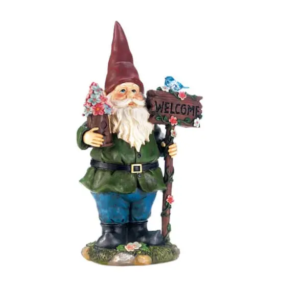 15" Solar Bluebird Gnome Welcome Statue {1}