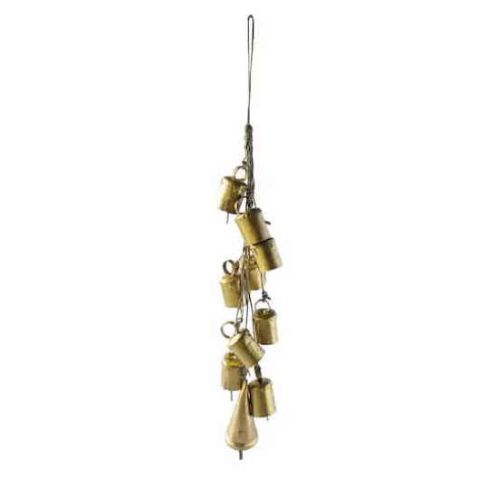 Hello Honey&reg; 13" Gold Handmade Hanging Metal Bells on Jute Rope {1}