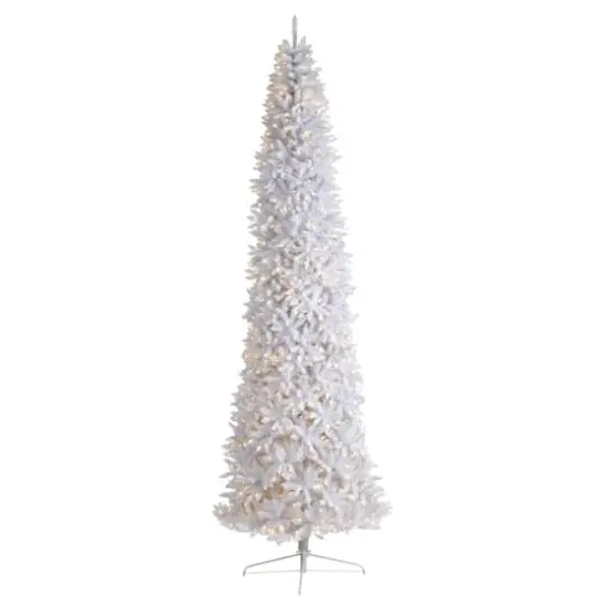 12ft. Pre-Lit Slim White Artificial Christmas Tree, Warm White LED Lights {1}