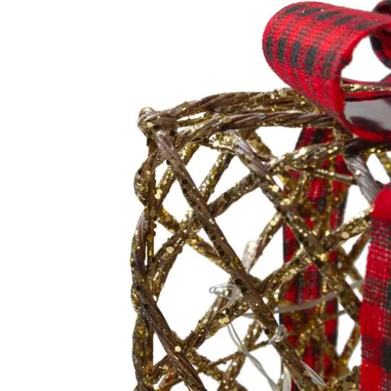 LED Rustic Rattan Christmas Gift Boxes with Pinecones Set {4}