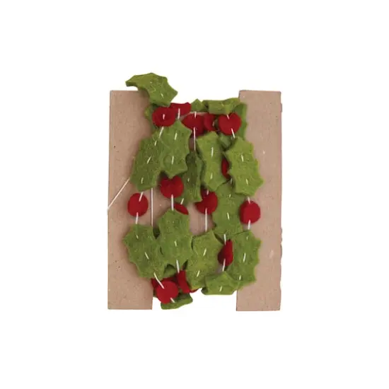 Hello Honey&reg; 6ft. Green & Red Holly Leaves & Berries Handmade Wool Felt Garland {4}