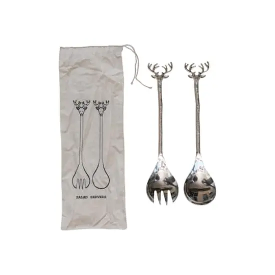 Hello Honey® 11" Reindeer Handle Nickel Finish Salad Server Set {1}