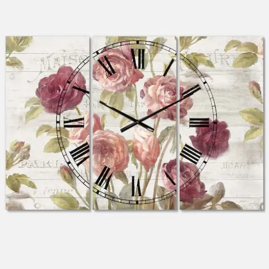 Designart French Roses 3 Panel Farmhouse Wall Clock {1}