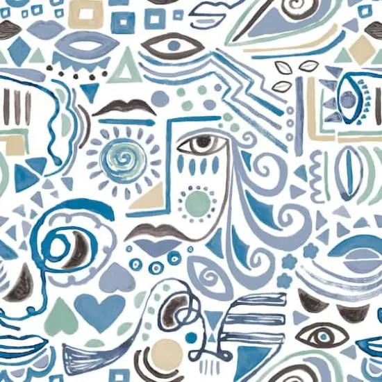 RoomMates Mod Faces Peel & Stick Wallpaper Blue/Green {1}