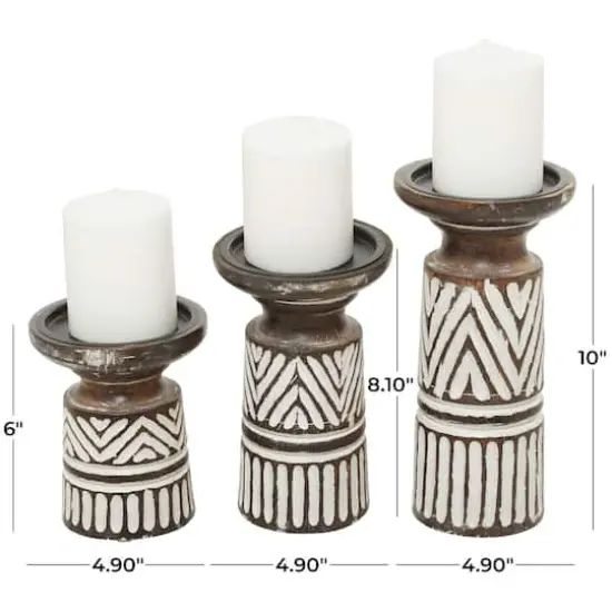 White Mango Wood Tribal Pillar Candle Holder Set {3}