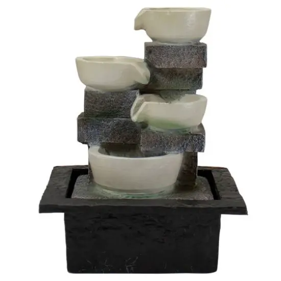 11" Indoor Tabletop LED Lighted Cascading 4-Tier Water Fountain Bowl {7}