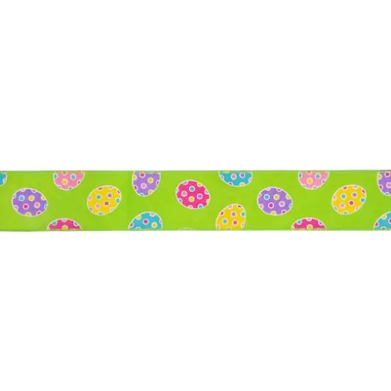 2.5" x 10yd. Green Easter Egg Design Wired Spring Craft Ribbon {1}