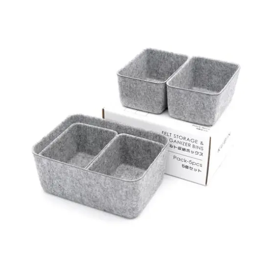 Welaxy Felt 5 Piece Drawer Organizer Bins Gray {4}