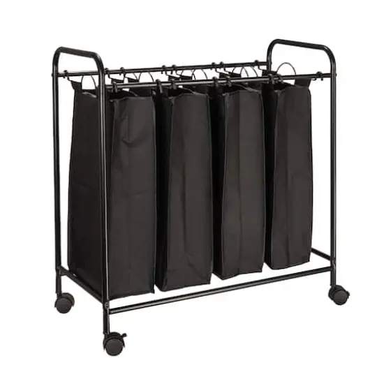 Household Essentials 4-Bag Rolling Laundry Sorter Cart Black {1}
