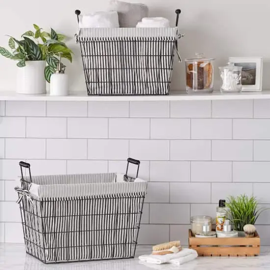 DII&reg; Black & White Ticking Stripe Lined Basket Set {5}