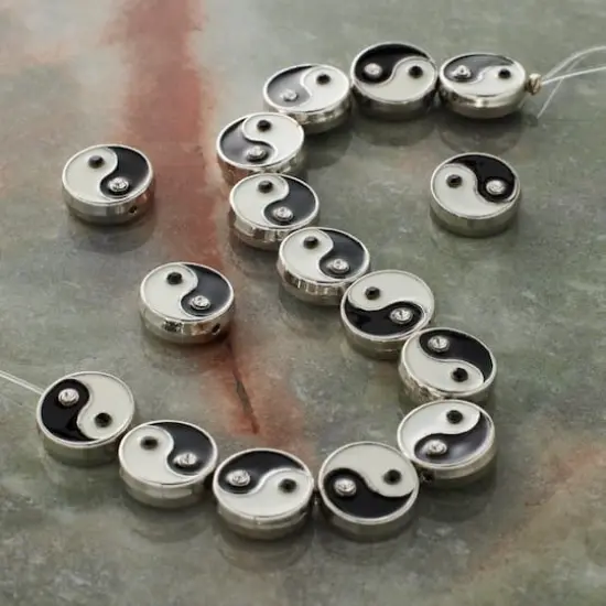 Black & White Enamel Metal Coin Yin Yang Beads, 11mm by Bead Landing&trade; {3}