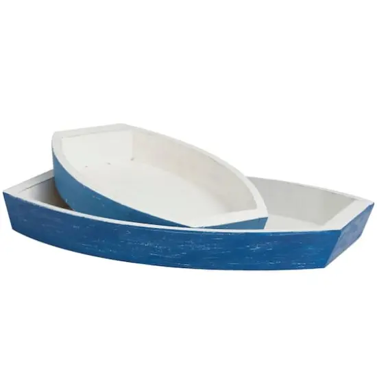 Blue & White Nesting Coastal Boat Tray Set {1}
