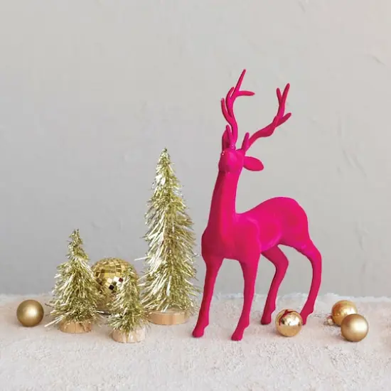 Hello Honey&reg; 13" Pink Flocked Plastic Standing Reindeer D&eacute;cor {3}