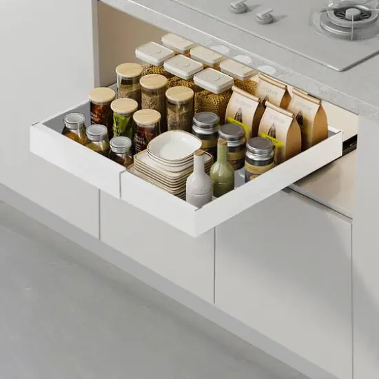 SunnyPoint Pull-Out Cabinet Organizer Expandable Drawer Shelf White {7}