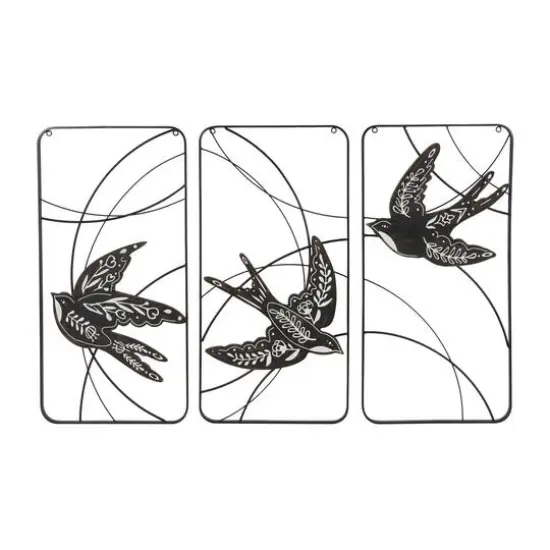 Black Bird with White Floral Patterns Open Frame Metal Wire Wall D&eacute;cor Set {1}