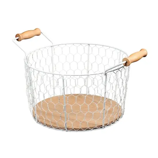 6" Chicken Wire Basket with Wood Look Base {4}