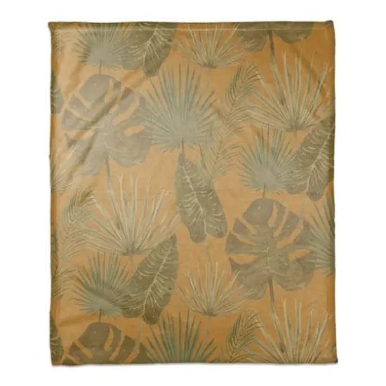 Tropical Palm Coral Fleece Blanket Yellow {1}