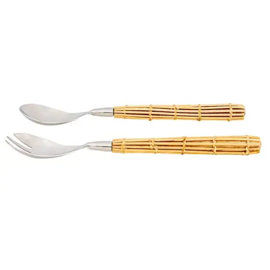 Hello Honey&reg; Stainless Steel Salad Server Set with Rattan Wrapped Handles {3}