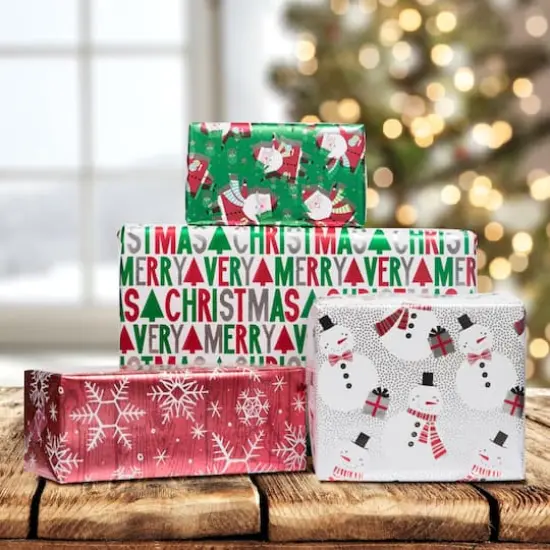 JAM Paper Red Ho Ho Ho Santa Foil Gift Wrap Set, 4ct. {4}