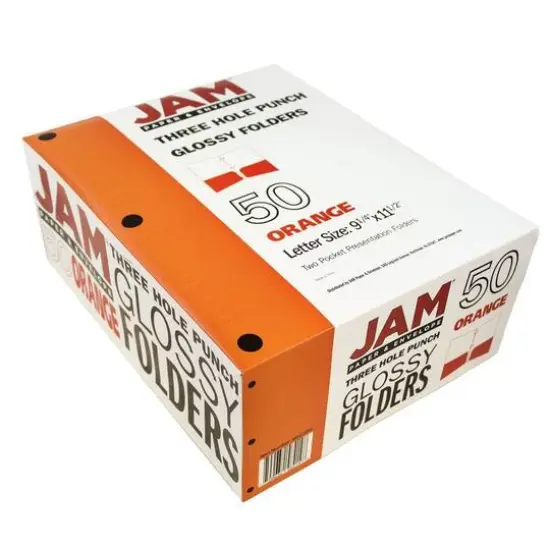 JAM Paper Laminated 2-Pocket Glossy 3-Hole Punch School Folders, 6ct. Orange {6}