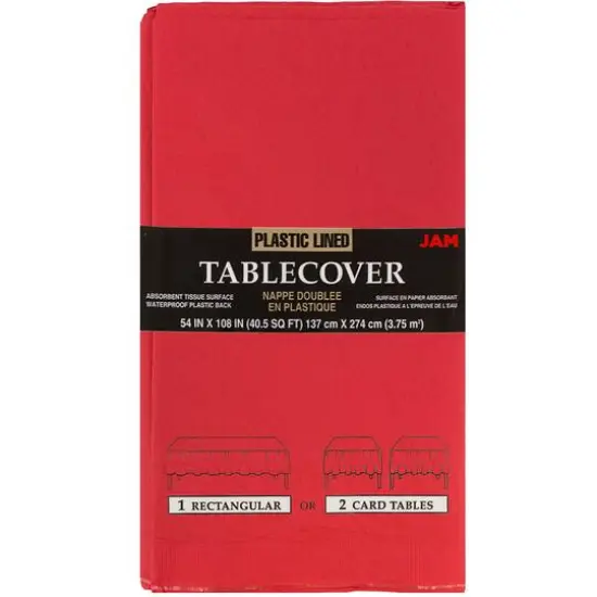 JAM Paper 108" Rectangular Plastic Lined Paper Table Cover Red {1}