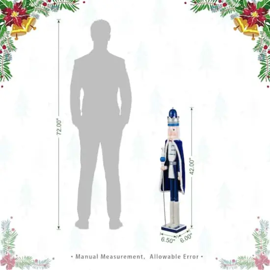 Glitzhome&reg; 42"H Wooden Christmas Blue Dressed King Nutcracker {9}