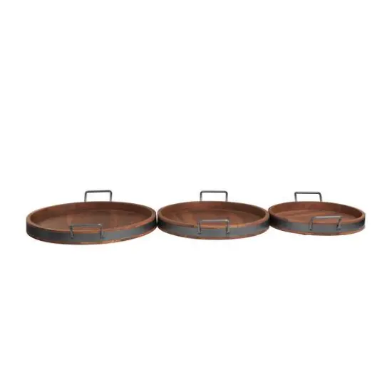 Round Wood Decorative Nesting Tray Set Brown {8}
