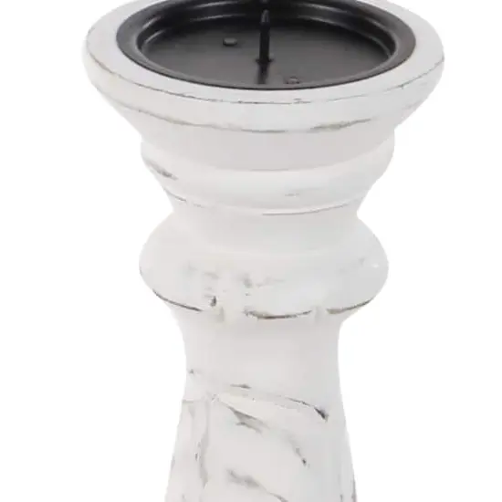White Mango Wood Traditional Distressed Candle Holder Set {7}