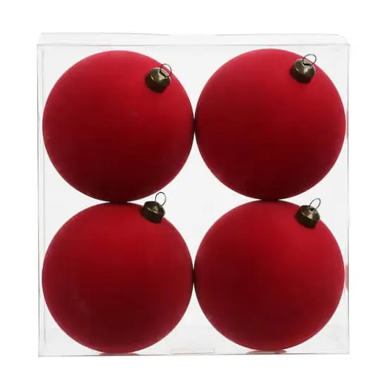 4 Pack 3.8" Flocked Shatterproof Ball Ornaments by Ashland&reg; Hot Pink {1}