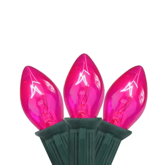 25ct. C7 Christmas String Lights with Green Wire Pink {1}