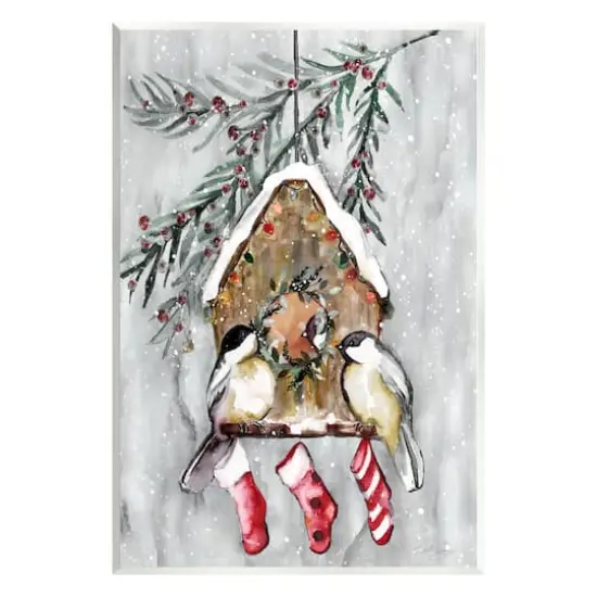 Stupell Industries Holiday Stockings Birdhouse Perched Wall Plaque Art {1}