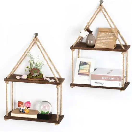 Brown Haitral Wood Floating Shelves Set {1}