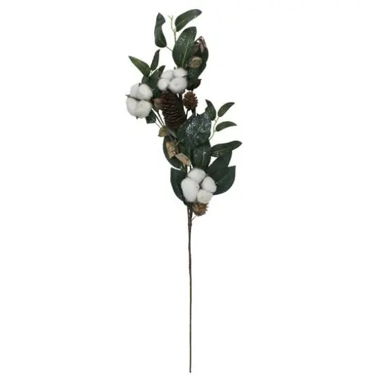 White Cotton Flowers & Foliage Artificial Twig Pick {1}
