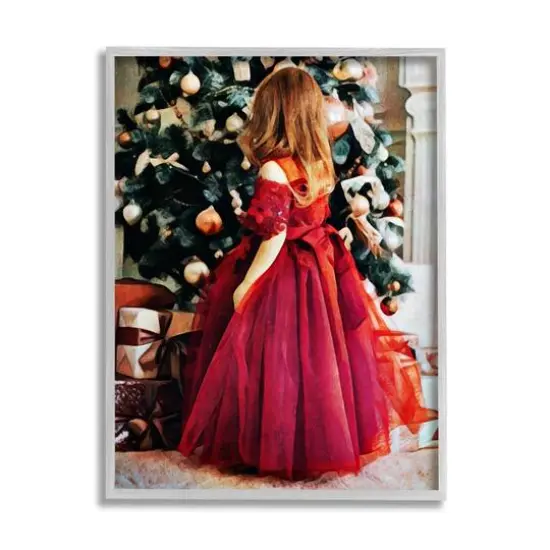Stupell Industries Child On Christmas Day Gifts Gray Framed Giclee Art {1}