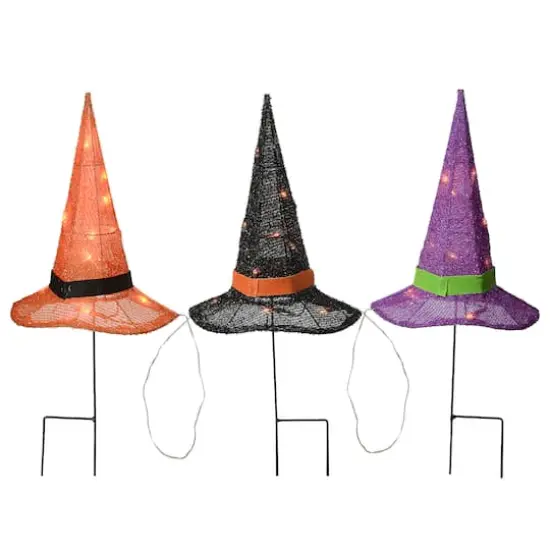 23" Multicolor LED Witch Hat Halloween Garden Stakes {5}