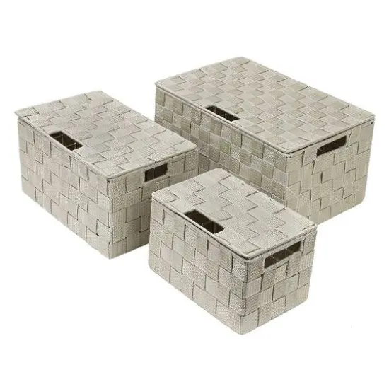 Sorbus 3-Piece Woven Basket with Lid Set Beige {6}