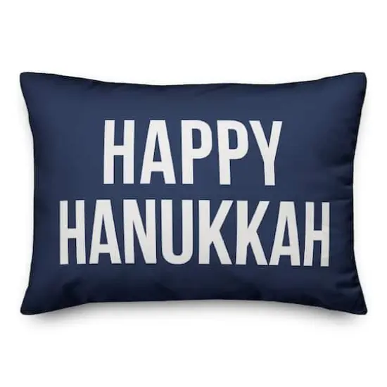 Happy Hanukkah - Navy 14x20 Spun Poly Pillow {1}